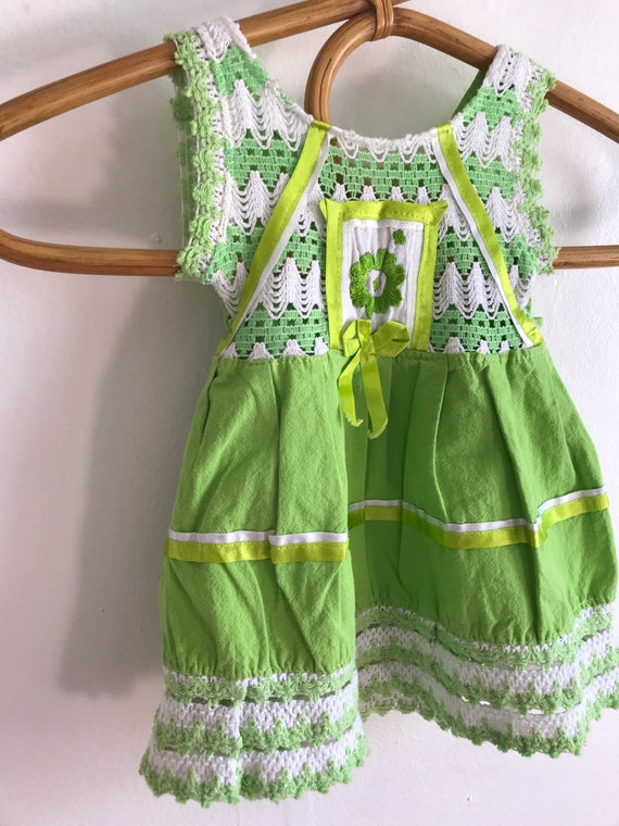 Vintage baby dress, Mexican baby girls dress, gre… - image 5
