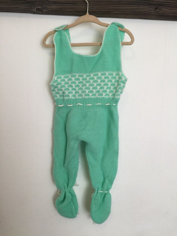 Handknit unisex baby jumper, baby overalls, 12 months, vintage knit baby , hippie baby, bohemian baby, boho baby, baby shower, kinfolk, doen View 5