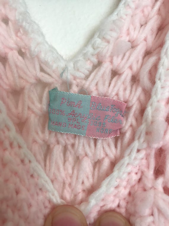 Handknit vintage baby girl pink overalls best fit… - image 3