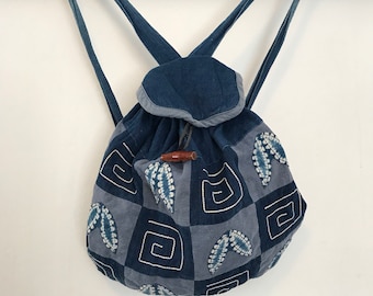 Vintage Indigo shibori style bacpack, free people style backpack, festival bag, indigo bag, hippie bag, bohemian bag, vintage backpack, boho