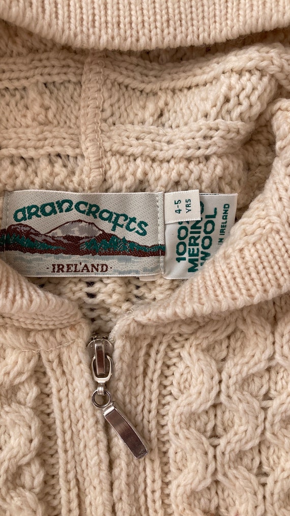 Merino wool Irish fisherman knit zip up hooded sw… - image 4