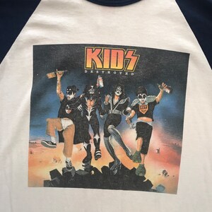 Vintage Kiss baseball tee, Kids Destroyed, vintage band tee, ringer tee, KISS band tee, Large, vintage rock and roll tee, hippie, hipster image 6