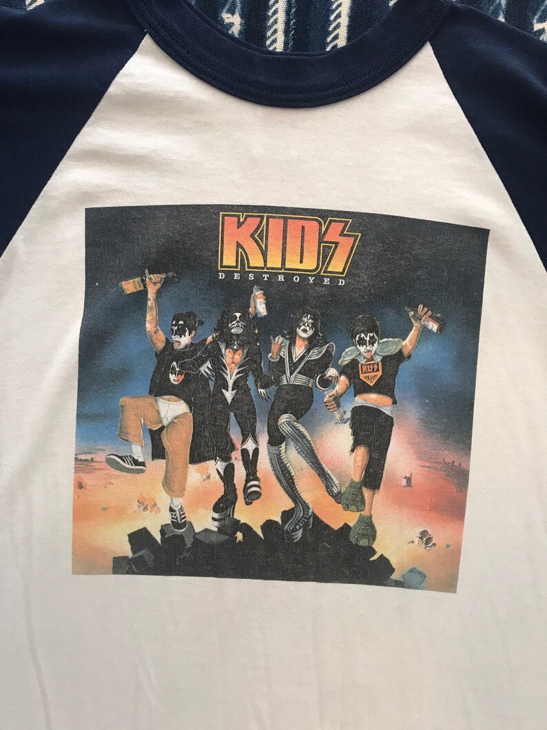 Vintage Kiss baseball tee, Kids Destroyed, vintage band tee, ringer tee, KISS band tee, Large, vintage rock and roll tee, hippie, hipster image 6