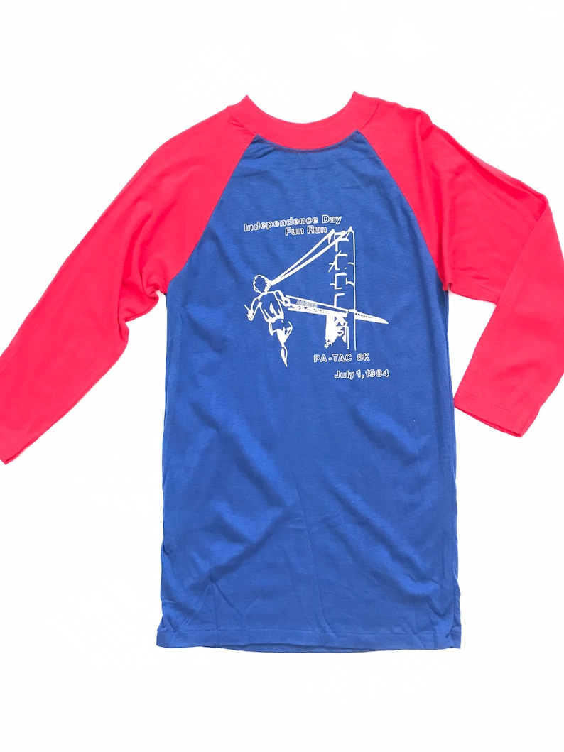 small Independence Day fun run Vintage 80\u2019s raglan unisex raglan medium PA-TAC 8K 1984 Marathon tee vintage graphic tee single stitch