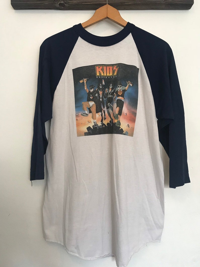 Vintage Kiss baseball tee, Kids Destroyed, vintage band tee, ringer tee, KISS band tee, Large, vintage rock and roll tee, hippie, hipster image 3