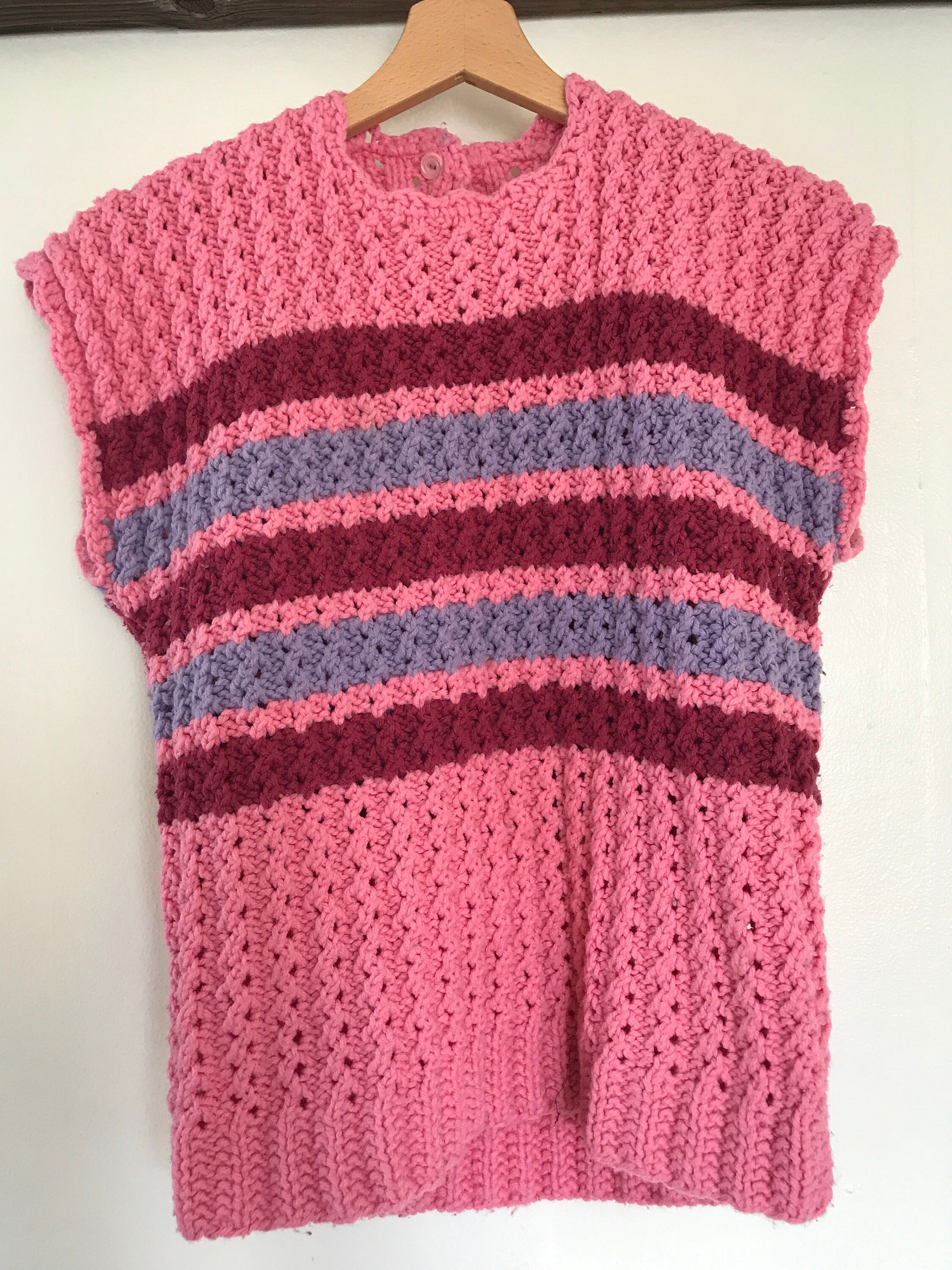 Vintage Hand Knit Chunky Sweater Top Medium Handmade Retro Etsy