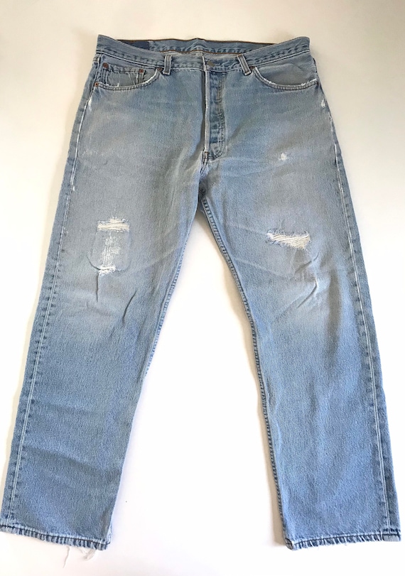 1990’s, Vintage Levis 501 jeans, well worn, holes… - image 1