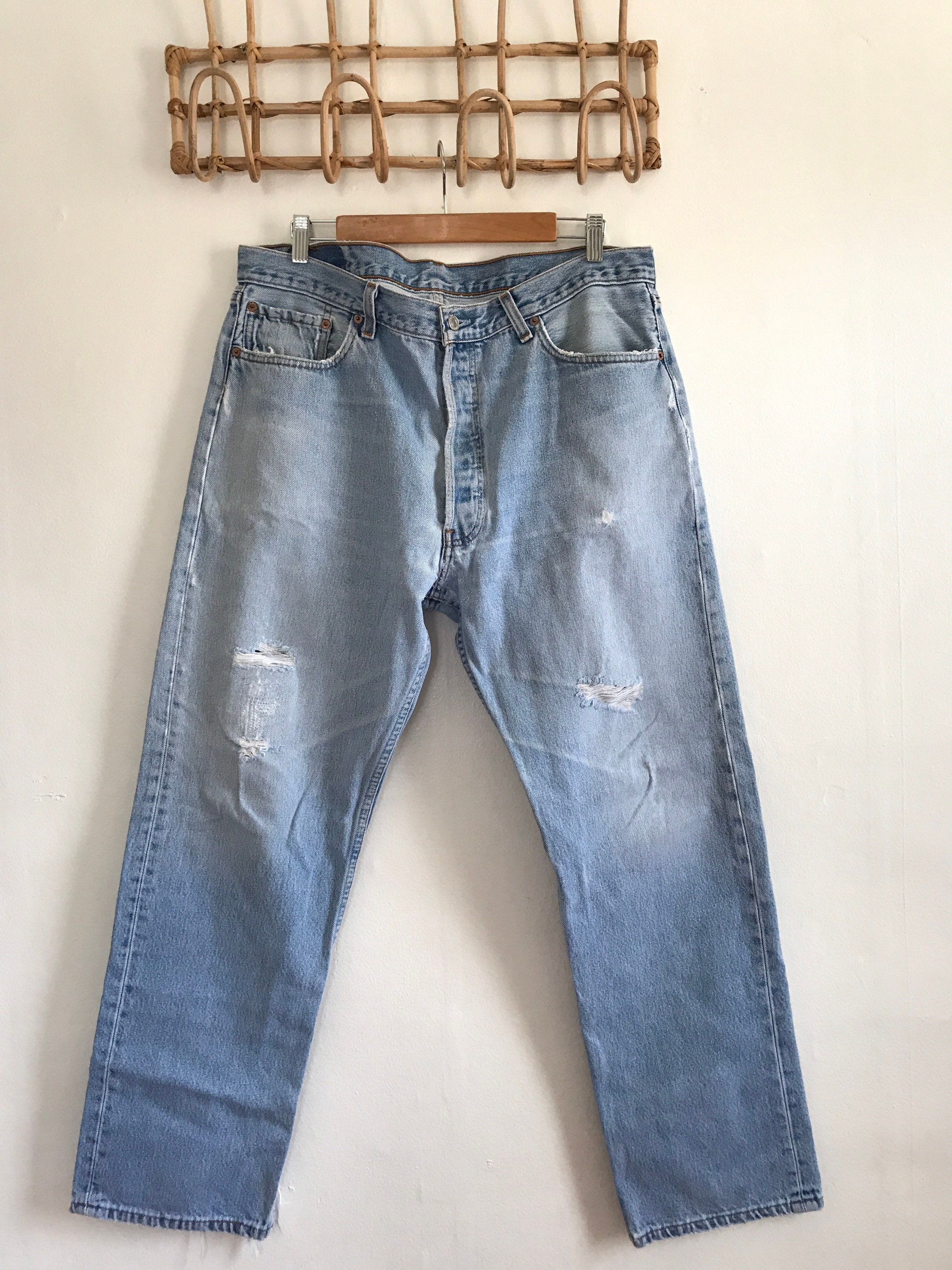 1990's, Vintage Levis 501 Jeans, Well Worn, Holes, Rips 1990's, Vintage Levis 501 Jeans, Well Worn, Holes, Rips