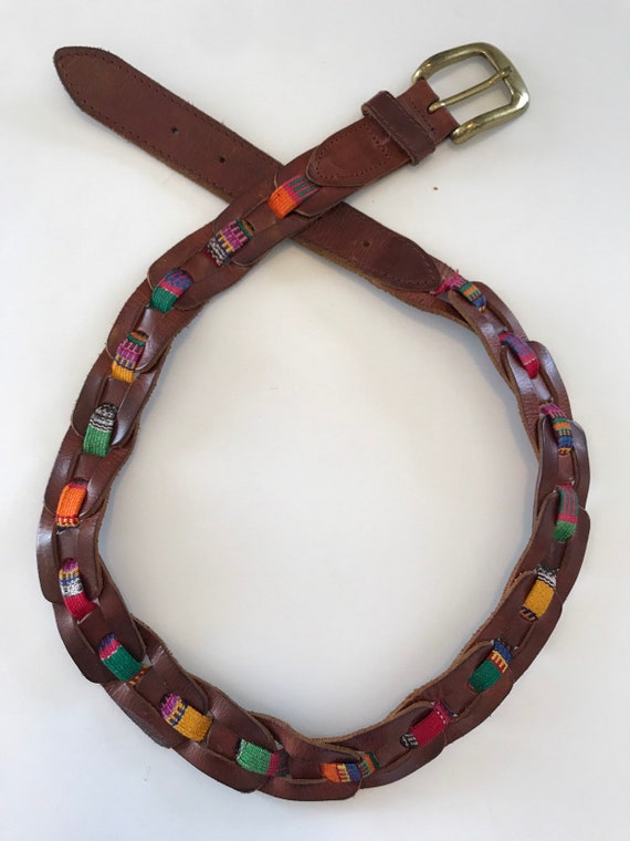 Vintage leather woven belt, medium, waist 31"-35" 