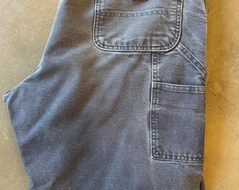 Carhartt vintage gray blue work pants, waist 38, short, 38”, faded, distressed, well worn, carpenter pants, y2k, street style, grunge pants