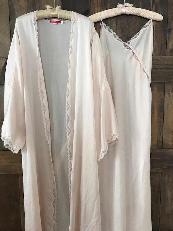 1970s, 1980s, Vintage Halston Lace Kimono and Slip, Large, Made in
