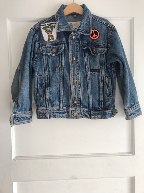 Vintage Jean Jacket With Patches, Kids Jean Jacket, 90's Vintage Jean Jacket With Patches, Kids Jean Jacket, 90's
