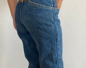 1980’s, 1990’s, Vintage Jordache jeans, two tone denim, high rise jeans, tapered, high waisted, rare retro kids jeans, 5T, 6, usa made, 20”