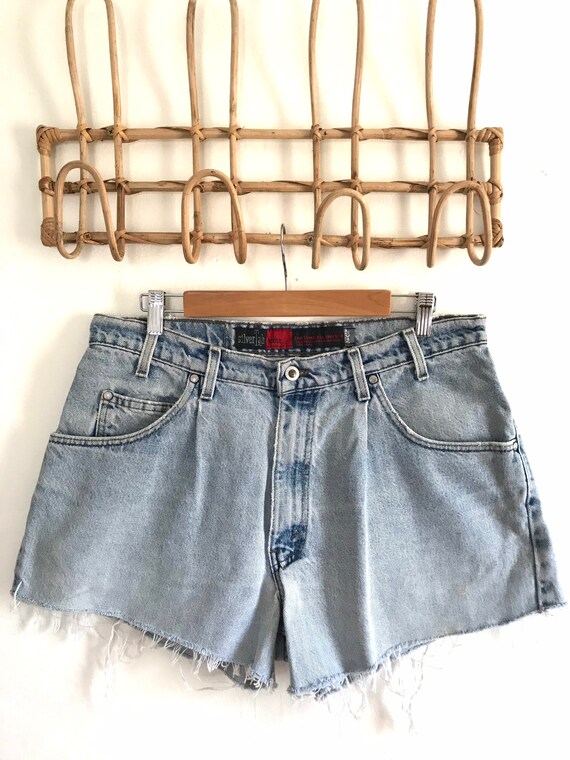 1990 Shorts jeans Vintage Levis lengueta plateada recortes W34 cortes de jean vintage lightwash de gran altura de cintura alta jeans de mama Y2K Etsy Mexico