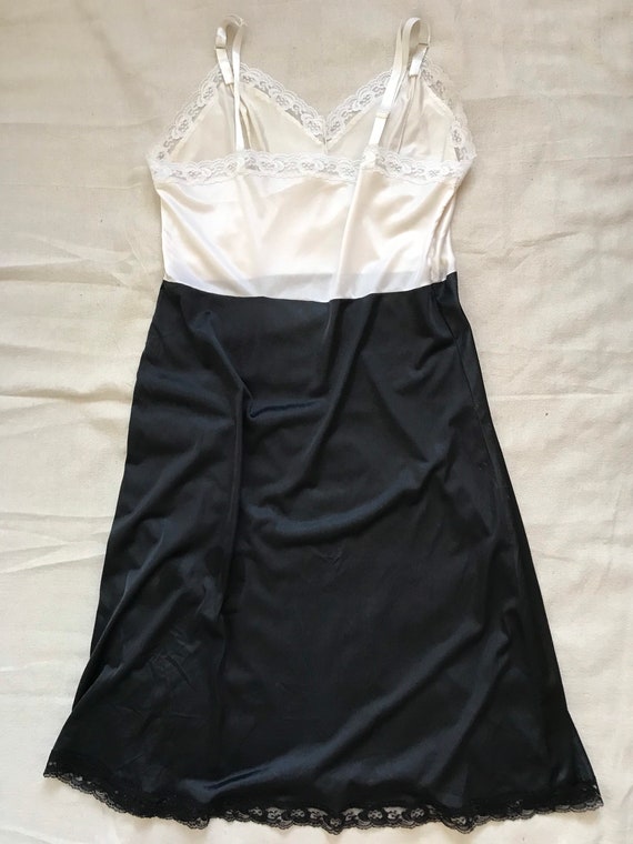 Vintage tuxedo lace slip, small, black and white … - image 3