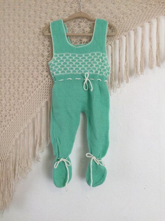 Handknit unisex baby jumper, baby overalls, 12 months, vintage knit baby , hippie baby, bohemian baby, boho baby, baby shower, kinfolk, doen View 3