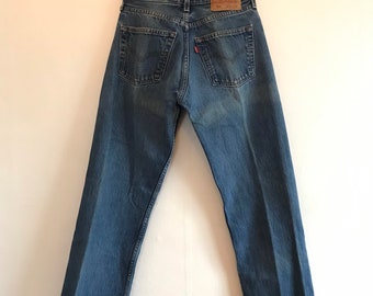 Vintage LEVI'S®︎ CLIP Sterling 34x32 Vintage Levi's 707 Flare Distressed Whisker Denim
