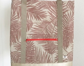 Handtasche altrosa / beige / Permut gemustert, Henkeltasche, Shopper, Strandtasche, Schultertasche, Palmenblätter mit Magnetverschluss