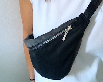 Hipbag black, grey, rainbow, velour, bum bag, belt bag, crossbody bag, waistbag, hipbag