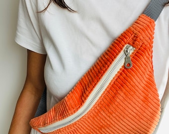 Hipbag Cord orange, kariert, Gitter, silber, grau, Bauchtasche, Gürteltasche, Crossbody Bag, Breitcord, Waistbag, Bumbag