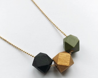 small wooden necklace geometric gold-colored