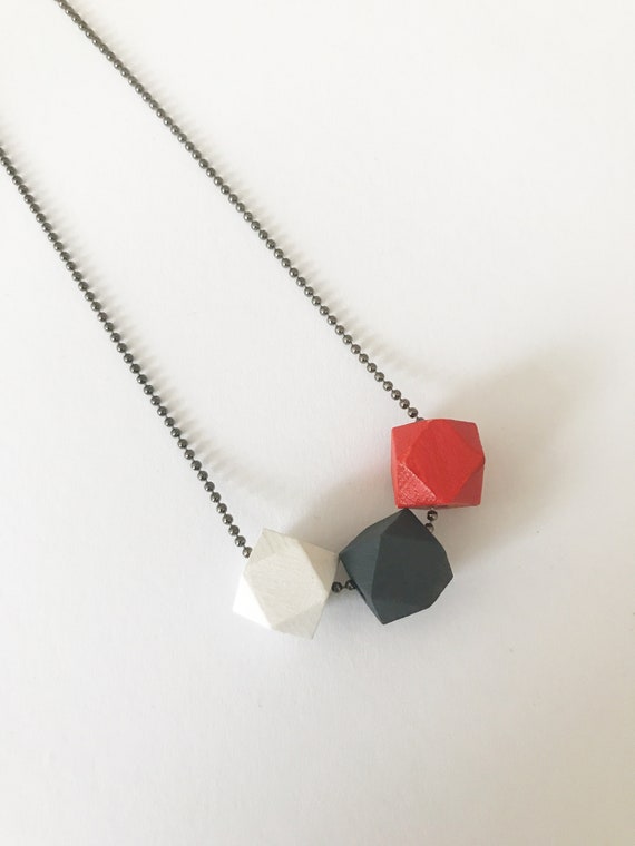 small wooden necklace geometric black