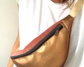 Hipbag, velour, faux leather, bum bag, belt bag, crossbody bag, waistbag, hipbag, old pink, taupe, beige, gold, copper, rosé, champagne