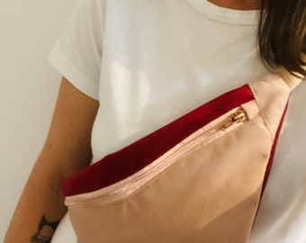 Hip bag raspberry red / pink / white / copper / rose gold velor, belly bag, belt bag, crossbody bag, waist bag, hip bag, fanny bag