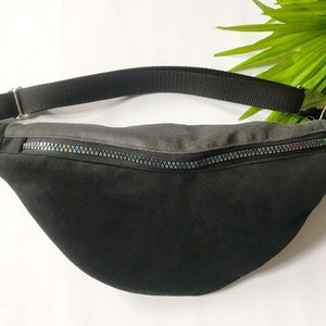 Hipbag schwarz, grau, Regenbogen, Velour, Bauchtasche, Gürteltasche, Crossbody Bag, Waistbag, Hipbag Bild 3