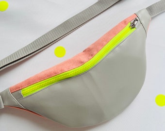 Hipbag neon, velor, imitation leather, belly bag, belt bag, crossbody bag, waistbag, bumbag gray, neon yellow, apricot