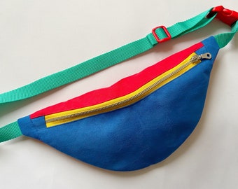 Hipbag 90is, velor, belly bag, belt bag, crossbody bag, waistbag, bumbag, red| blue | yellow | turquoise