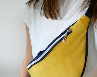 Hipbag blue, ocher, yellow, mustard yellow, colorful, velor, fanny pack, belt bag, crossbody bag, waistbag, hipbag, bumbag