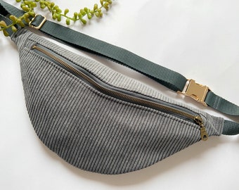 Hipbag Cord grau, braun, gold, Bauchtasche, Gürteltasche, Crossbody Bag, Breitcord, Waistbag, Bumbag