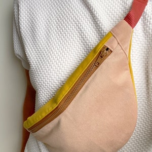 Hipbag Pastell, rosa, gelb, ocker, braun, weiss, Velour, Bauchtasche, Gürteltasche, Crossbody Bag, Waistbag, Hipbag, Bumbag