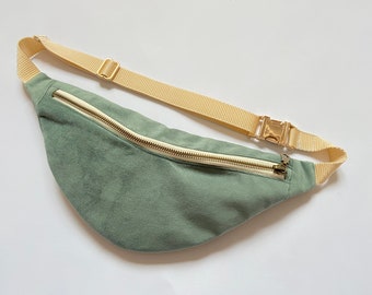 Hipbag light green velour, bum bag, belt bag, crossbody bag, waistbag, bumbag, green, pastel, ochre, gold, beige