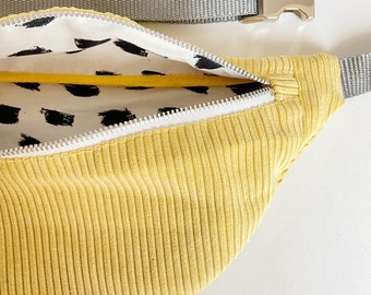 Hipbag Cord yellow, pastel, black, white, silver, grey, bum bag, belt bag, crossbody bag, wide cord, waistbag, bumbag