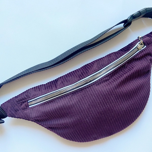 Hipbag Aubergine Cord, Bauchtasche, Gürteltasche, Crossbody Bag, dunkel lila, Microcord