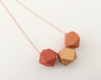 Wooden chain geometric copper-colored