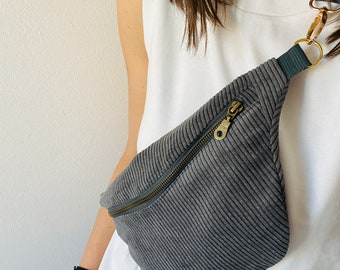 XL corduroy bum bag | ocher | gray | gold, belly bag, belt bag, crossbody bag, wide cord, waist bag, fanny bag, bum bag