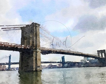 Watercolor Brooklyn Bridge Art Digital Photo