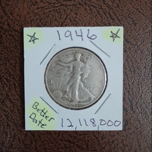 1946 walking liberty silver half dollar, low mintage