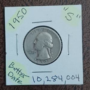 1950s silver Washington quarter, low mintage