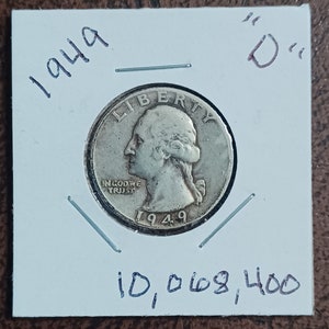 1949d silver Washington quarter, low mintage