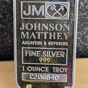 JM JOHNSON MATTHEY 1 TROY OUNCE .999 SILVER BAR IN ORIGINAL JM 1