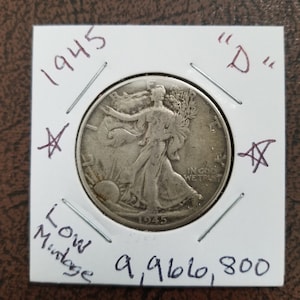 1945 d walking liberty silver half dollar, low mintage