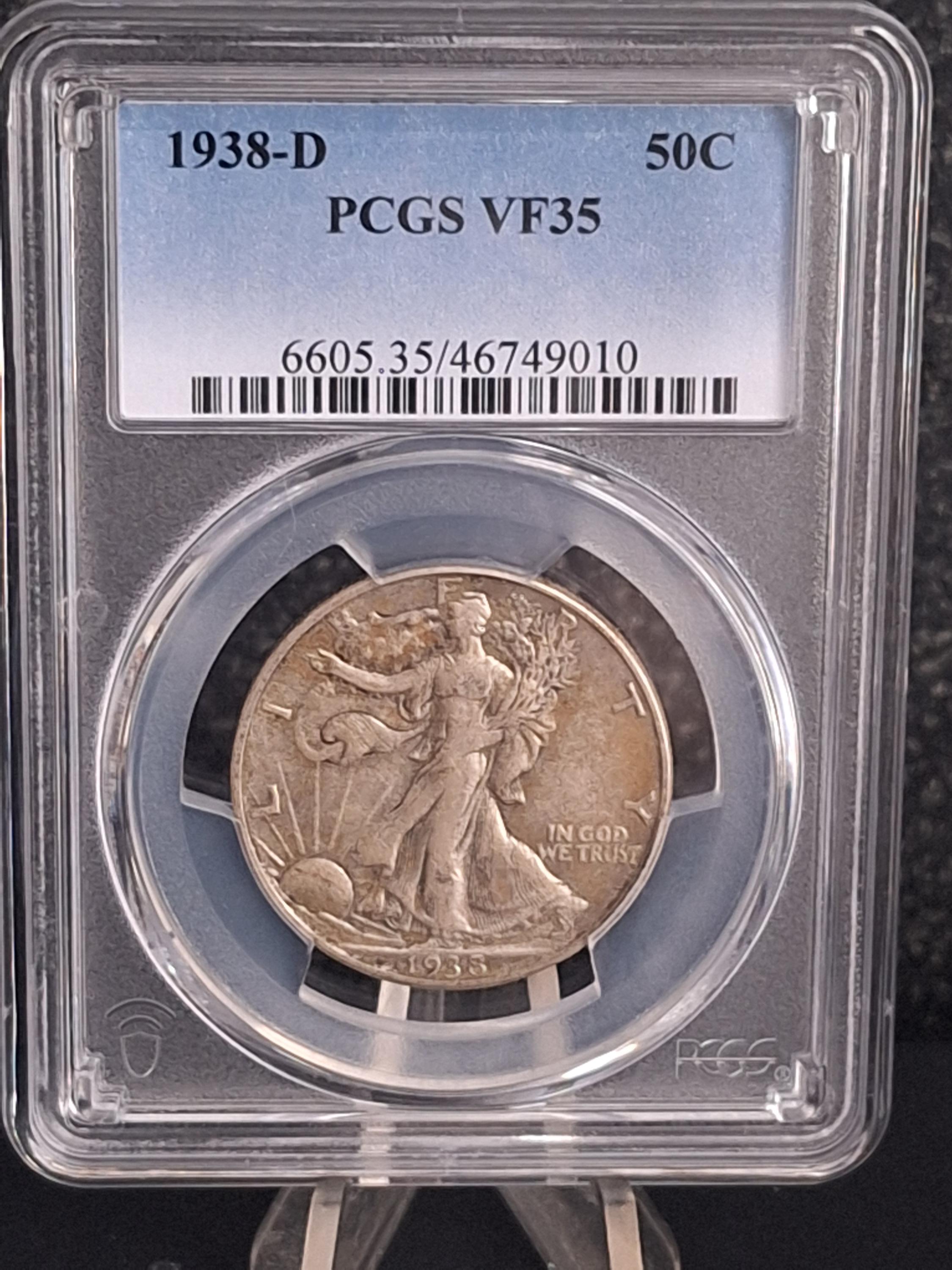 1938 "D" PCGS VF35 Walking Liberty Silver Half Dollar, VERY NICE!