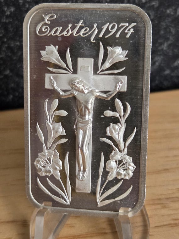 ド*爺様 入札に変更！純銀製 光則 白鶴と松 縁起物！ 1974 Easter Crucifix 1 OZ. Silver Art Bar - Etsy