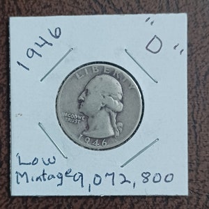 1946d silver washington quarter, low mintage