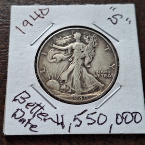 1940 S  walking liberty silver half dollar, low mintage