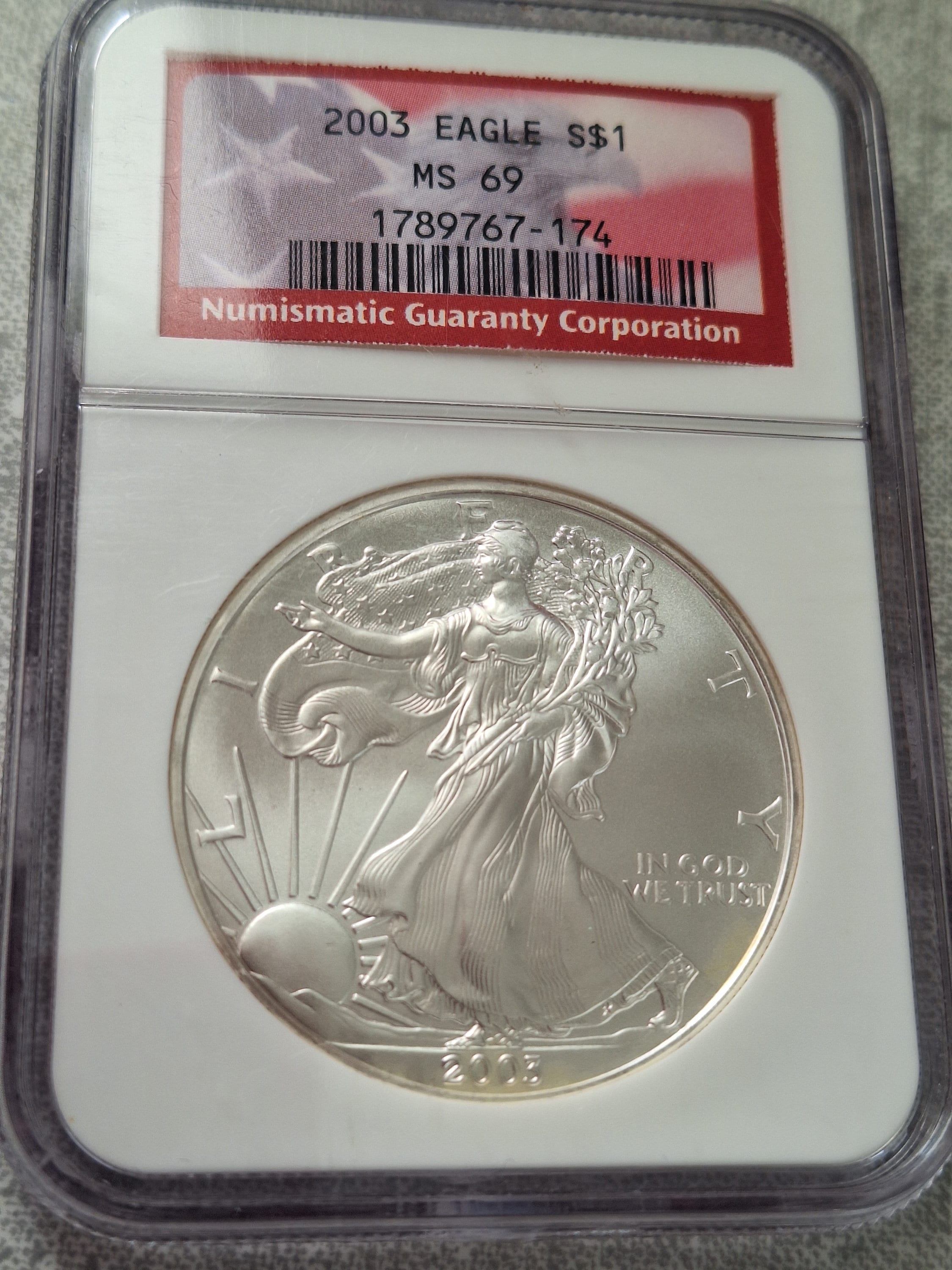 リバティイーグル　１オンス銀貨　 MS69 2003年　鑑定済 女神　NGC 2003 Silver Eagle Dollar, NGC MS69, 1oz Pure Silver - Etsy